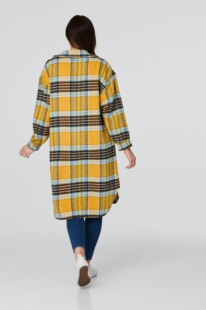 Mustard | Checked Longline Overshirt Coat