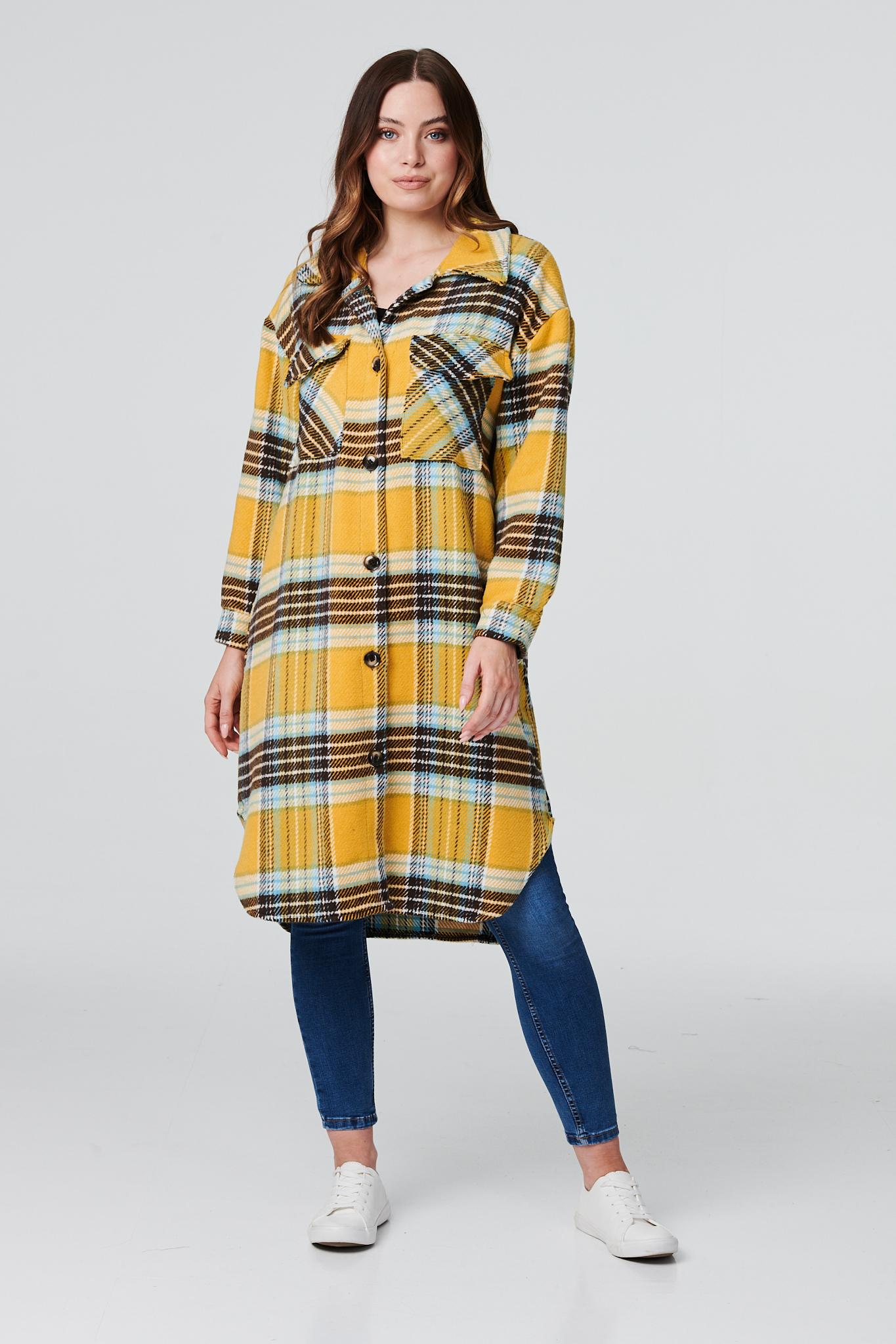 Mustard | Checked Longline Overshirt Coat
