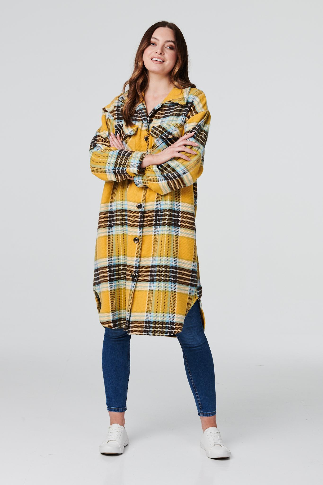 Mustard | Checked Longline Overshirt Coat
