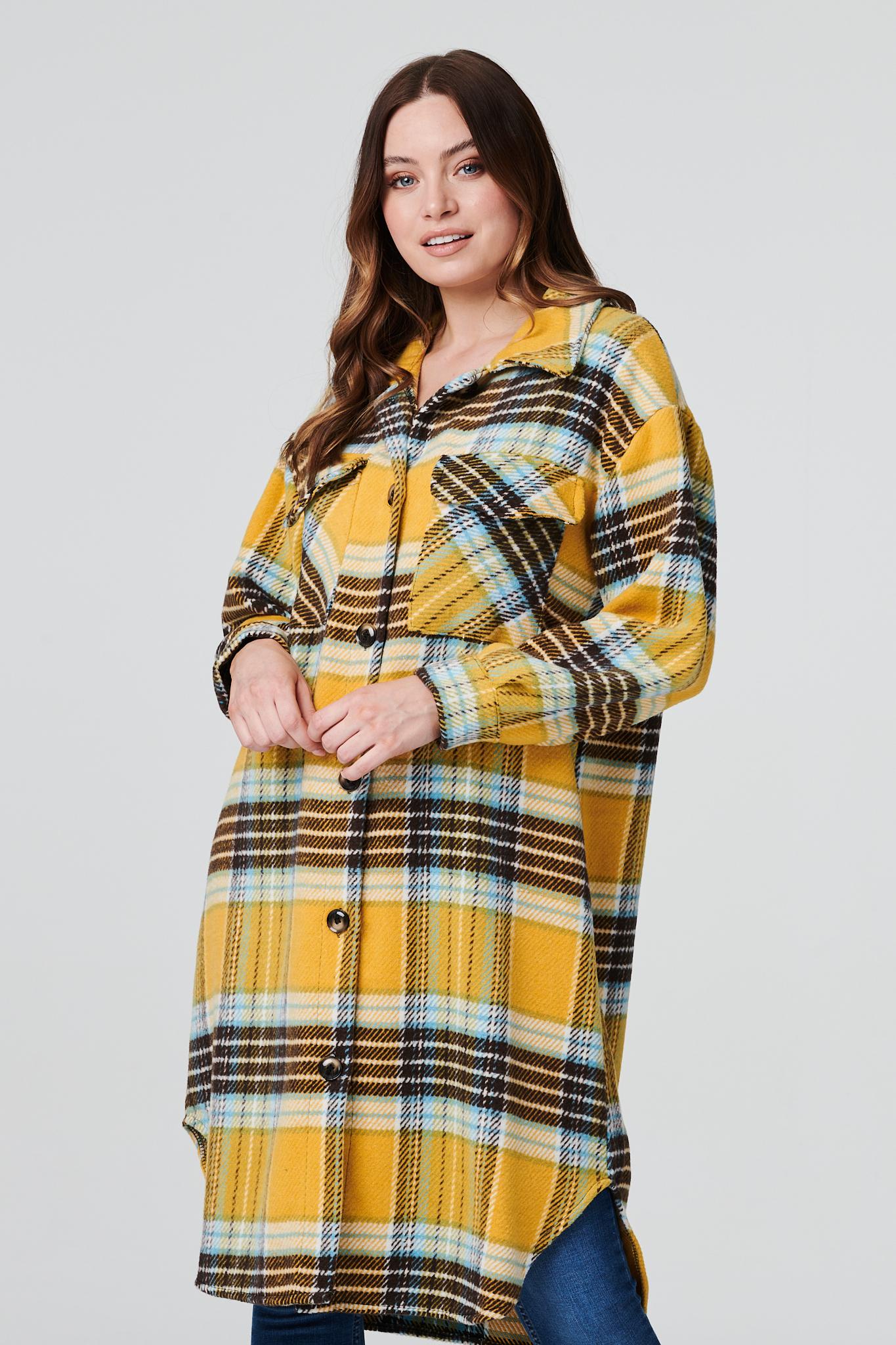 Mustard | Checked Longline Overshirt Coat