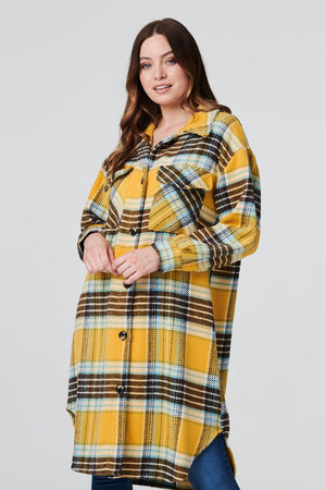 Mustard | Checked Longline Overshirt Coat