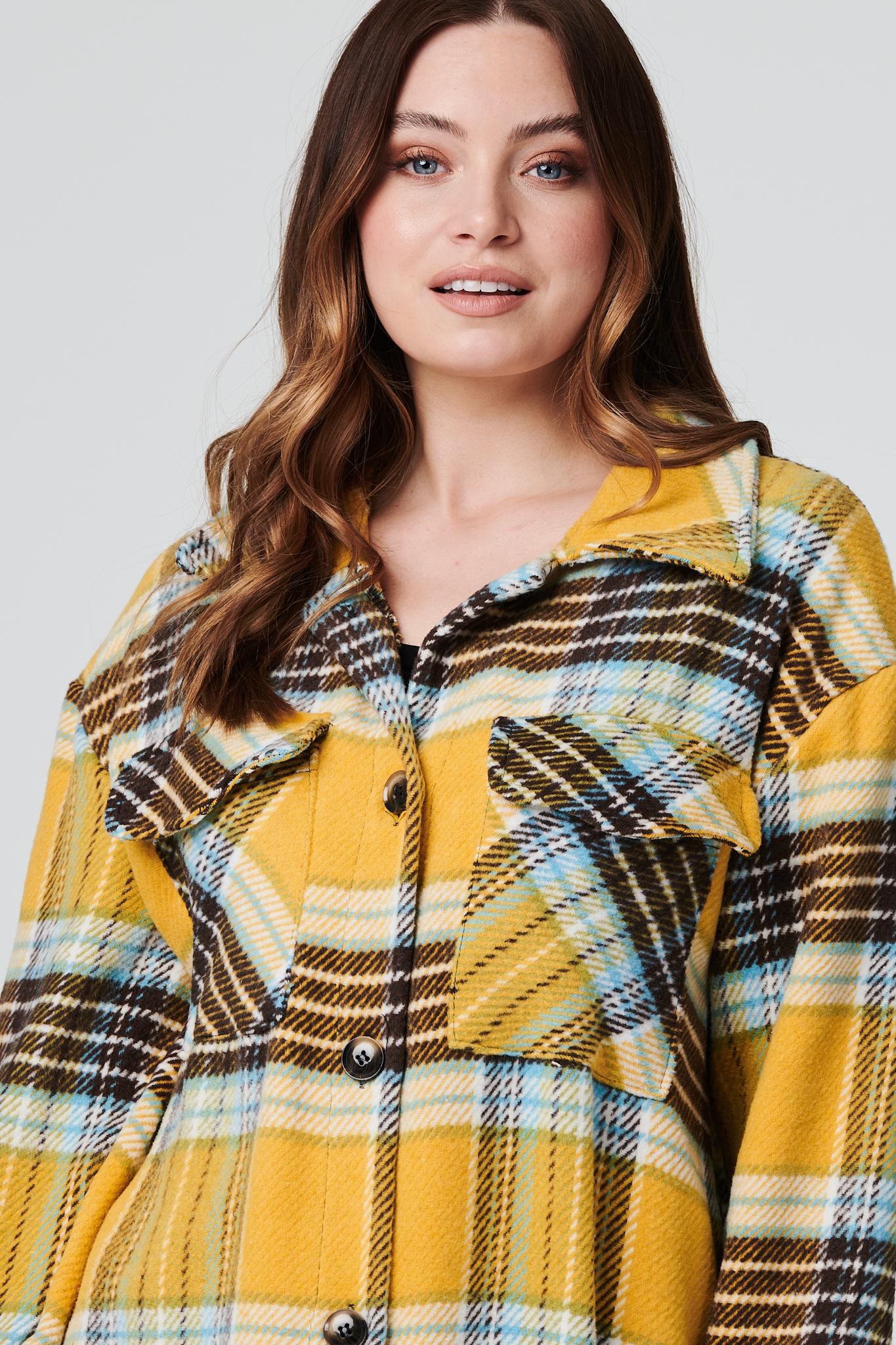 Mustard | Checked Longline Overshirt Coat