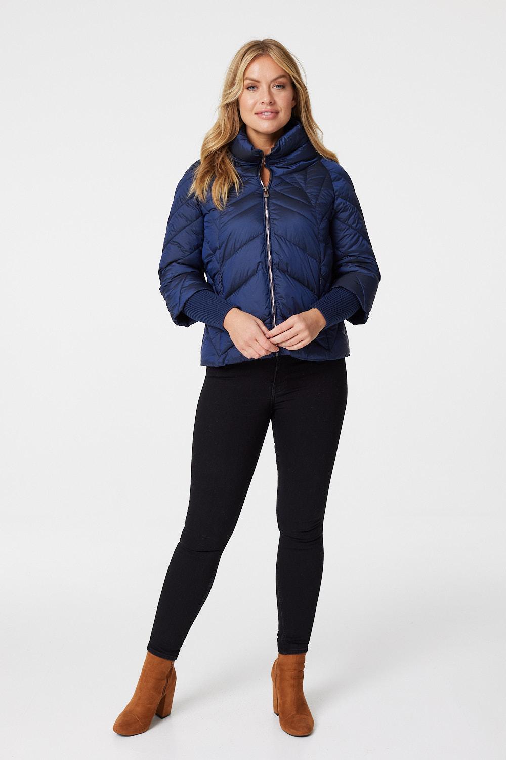Navy | Padded Contrast Sleeve Coat