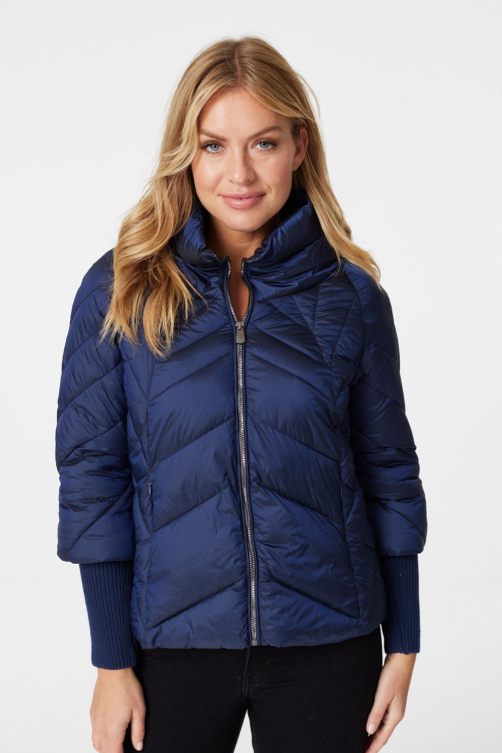 Navy | Padded Contrast Sleeve Coat
