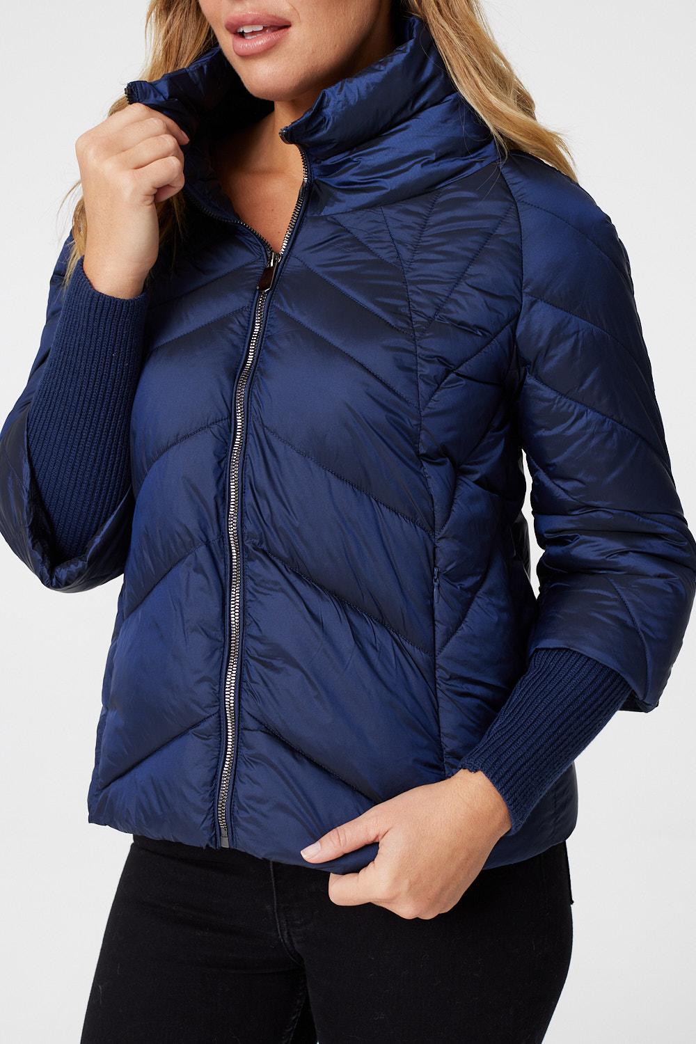 Navy | Padded Contrast Sleeve Coat