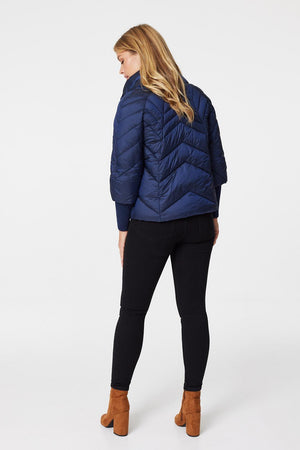 Navy | Padded Contrast Sleeve Coat