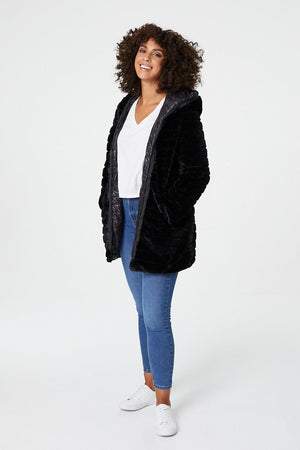Black | Reversible Faux Fur Hooded Coat