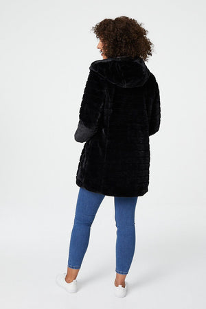 Black | Reversible Faux Fur Hooded Coat