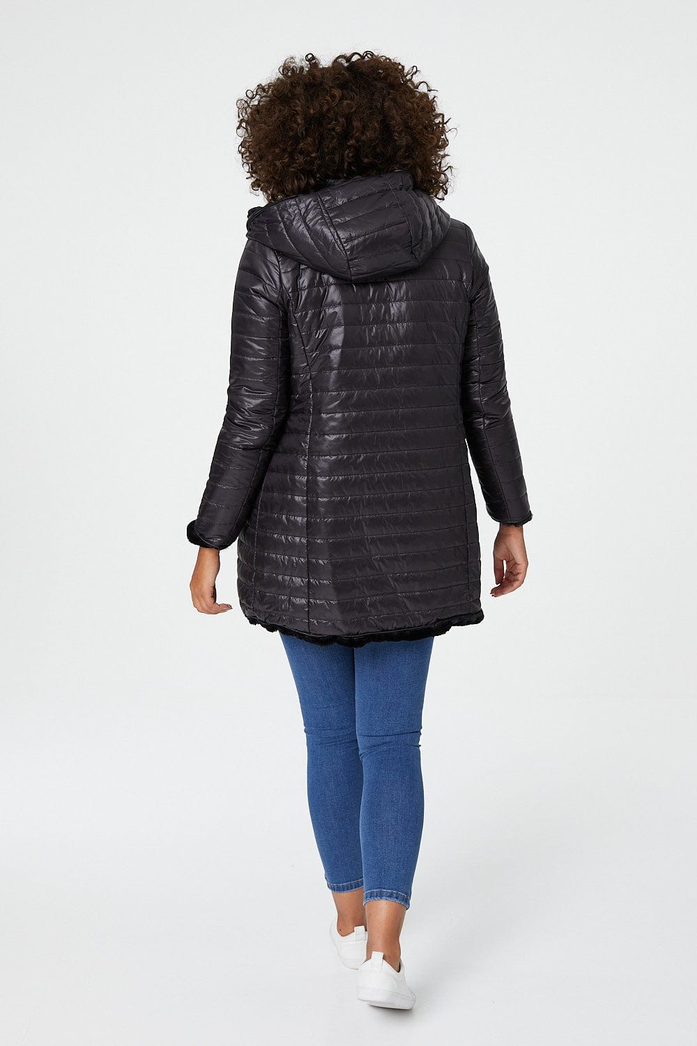Black | Reversible Faux Fur Hooded Coat