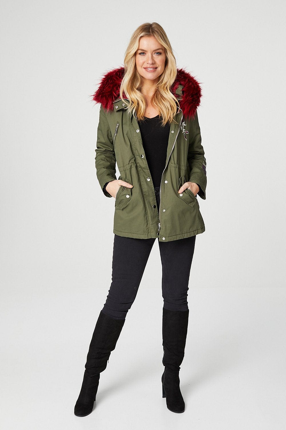 Khaki | Embroidered Parka Jacket