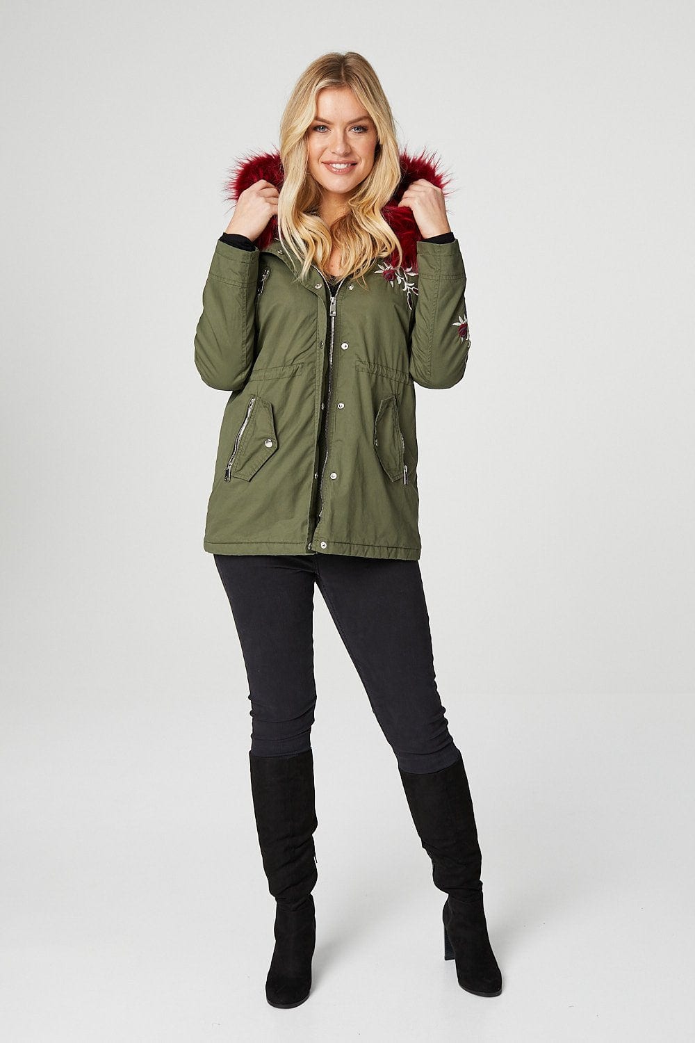 Khaki | Embroidered Parka Jacket