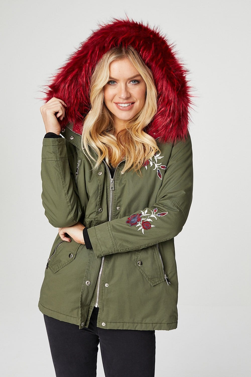 Khaki | Embroidered Parka Jacket