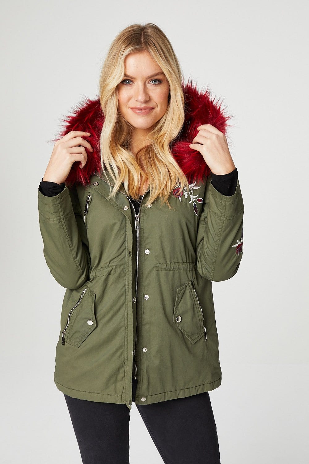 Khaki | Embroidered Parka Jacket