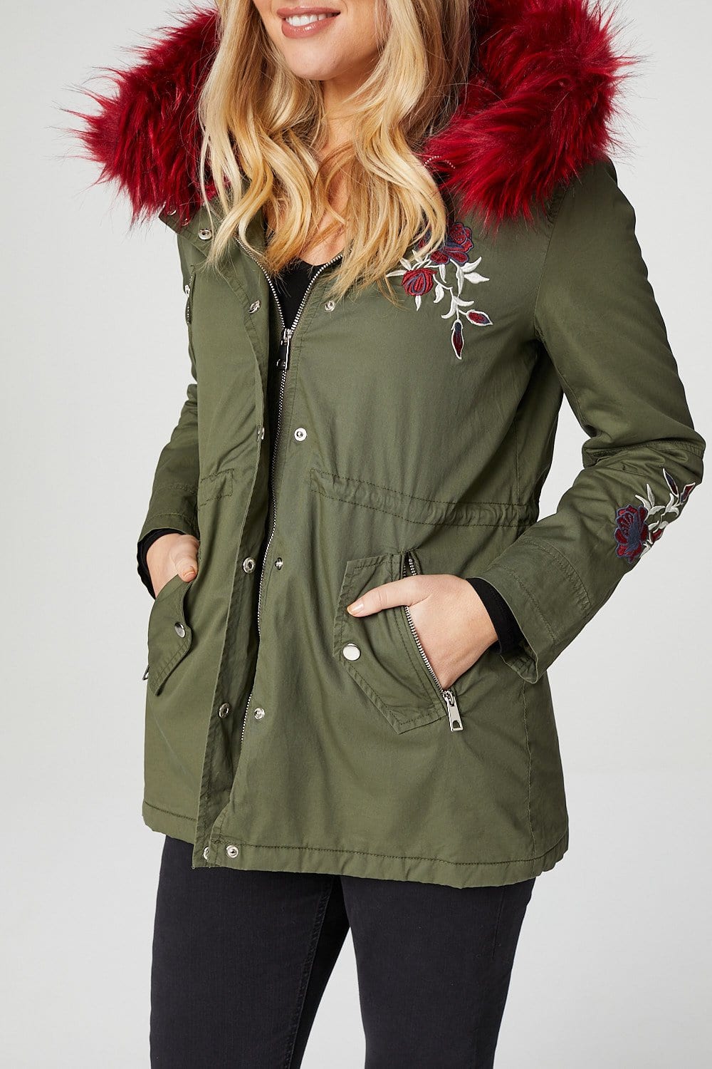 Khaki | Embroidered Parka Jacket