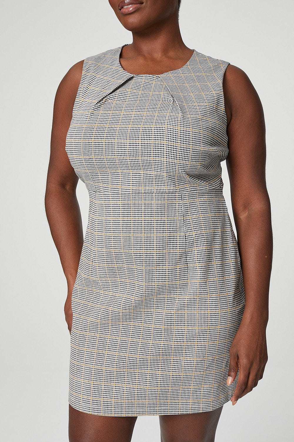 White | Curve Checked Shift Dress