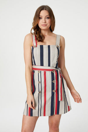 Navy | Striped Button Up Dress
