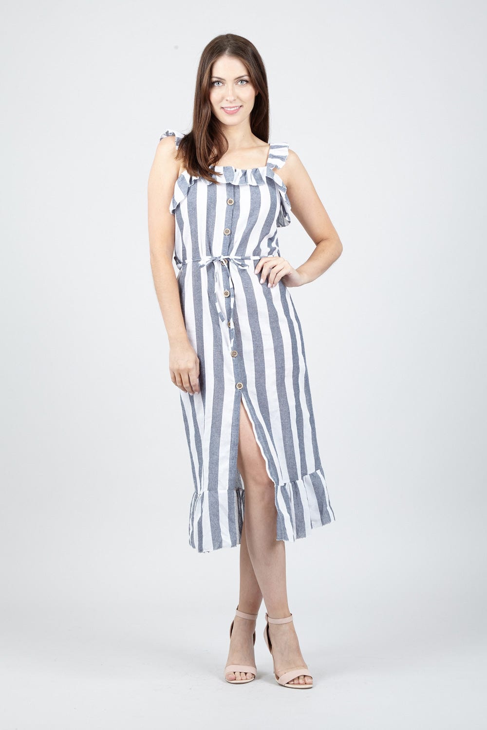 Grey | Striped Frill Dress