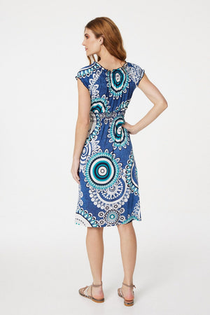 Teal | Mosaic Print V-Neck Dress