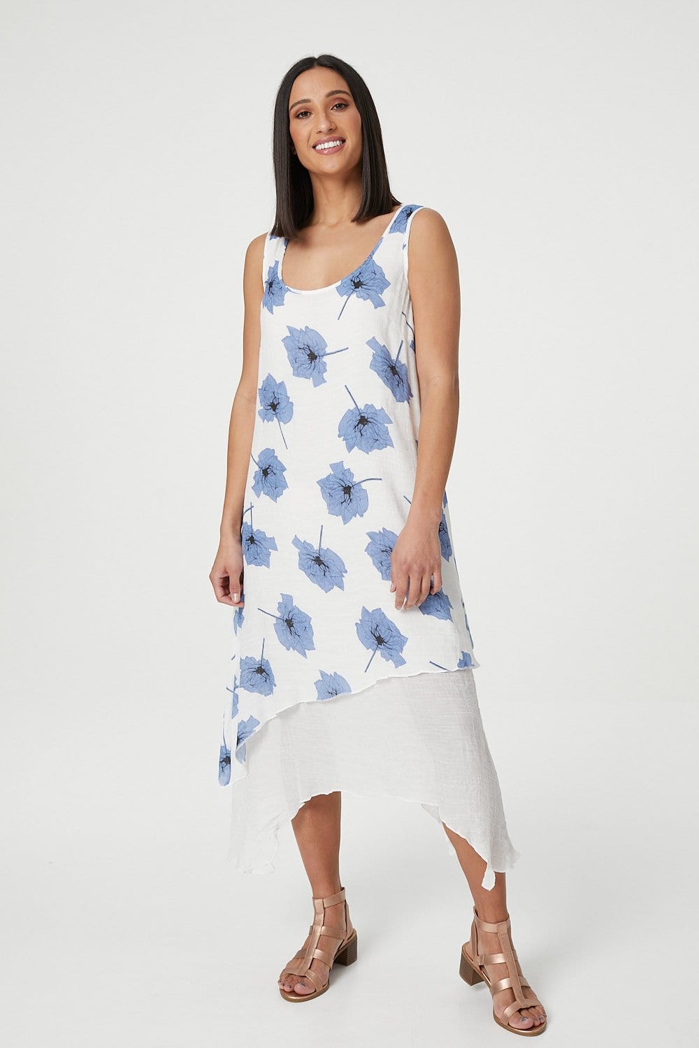 Blue | Floral Midi Tunic Dress