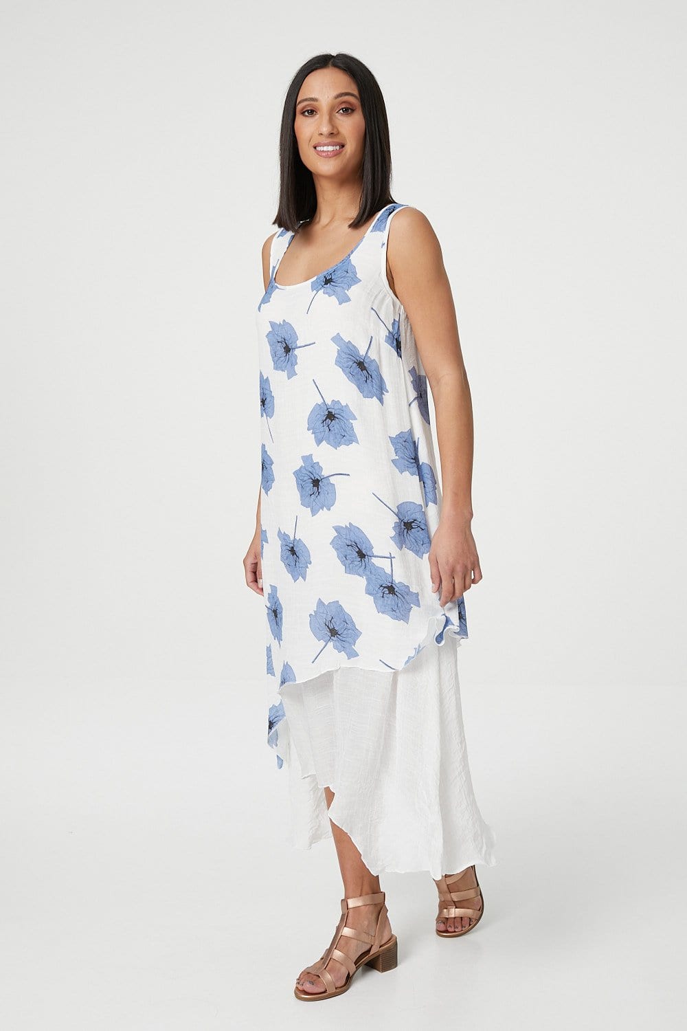 Blue | Floral Midi Tunic Dress