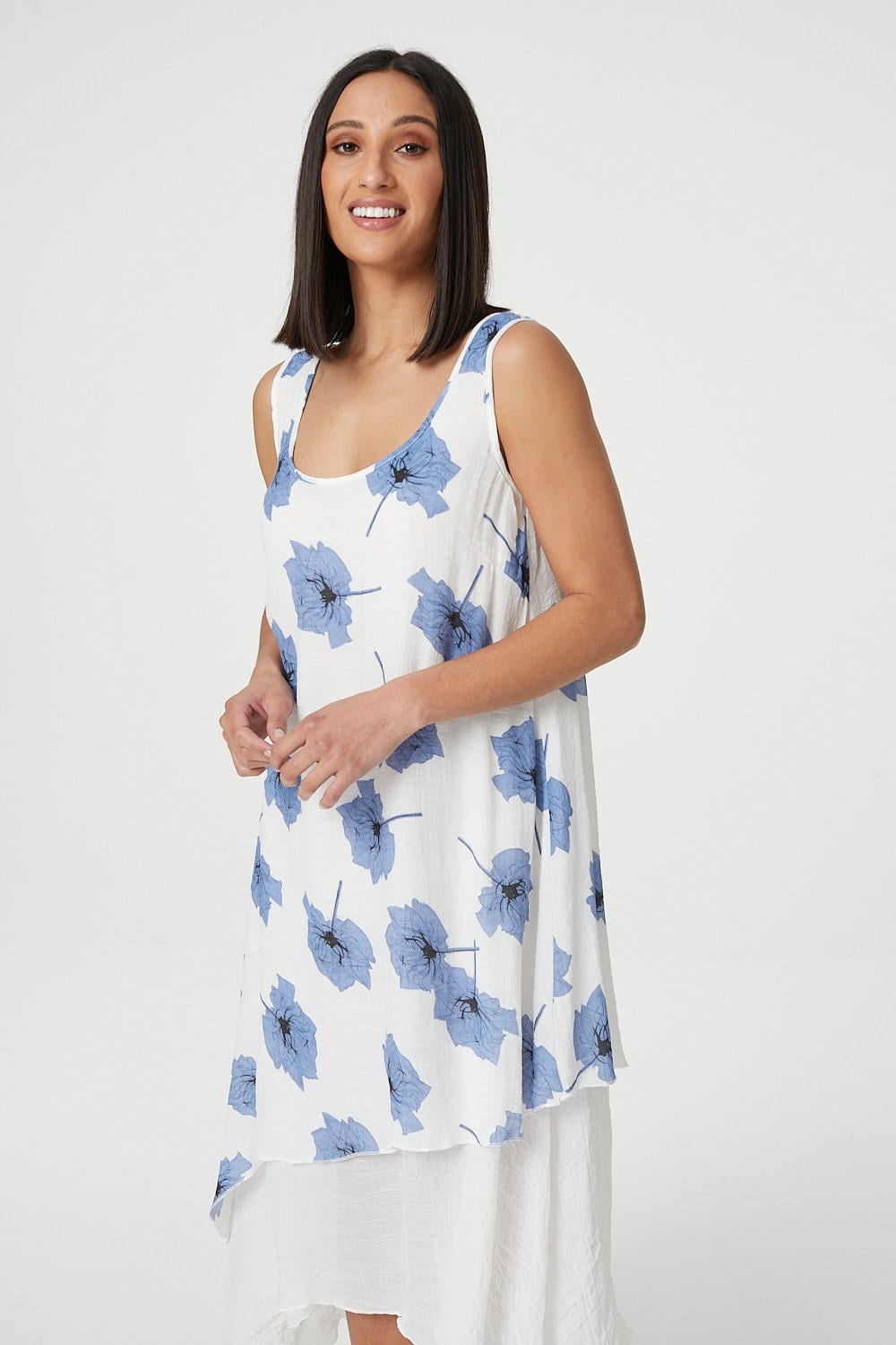 Blue | Floral Midi Tunic Dress