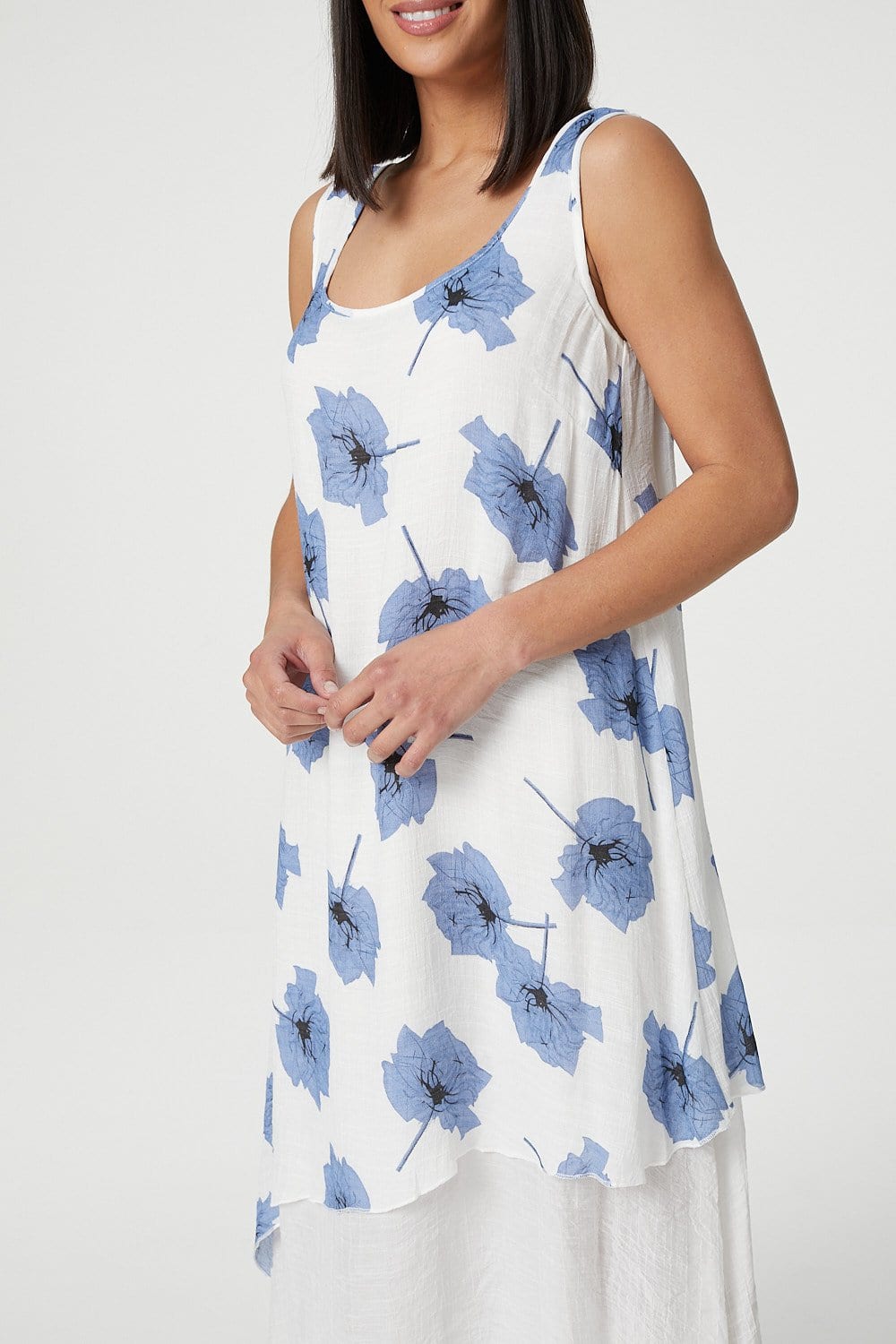 Blue | Floral Midi Tunic Dress