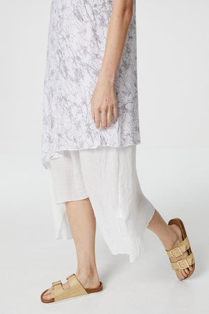 White | Floral Contrast Layered Tunic Dress