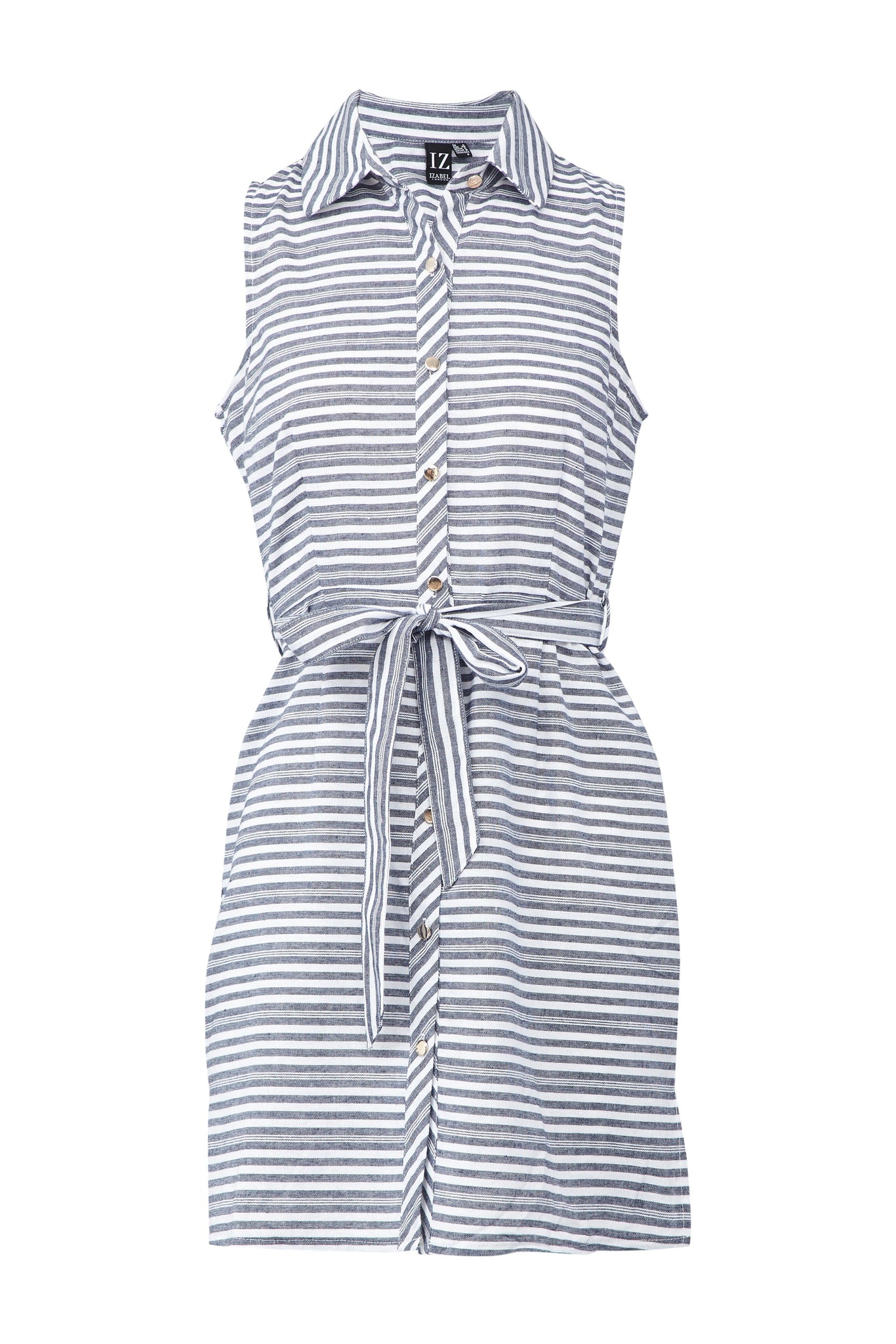 Navy | Striped Tie Waist Shirt Dress