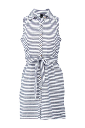 Navy | Striped Tie Waist Shirt Dress