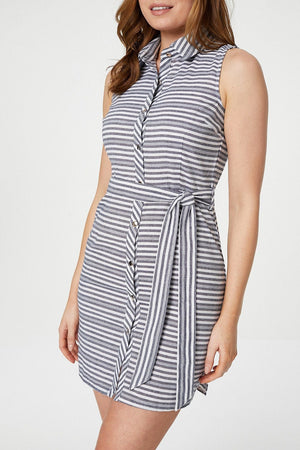 Navy | Striped Tie Waist Shirt Dress
