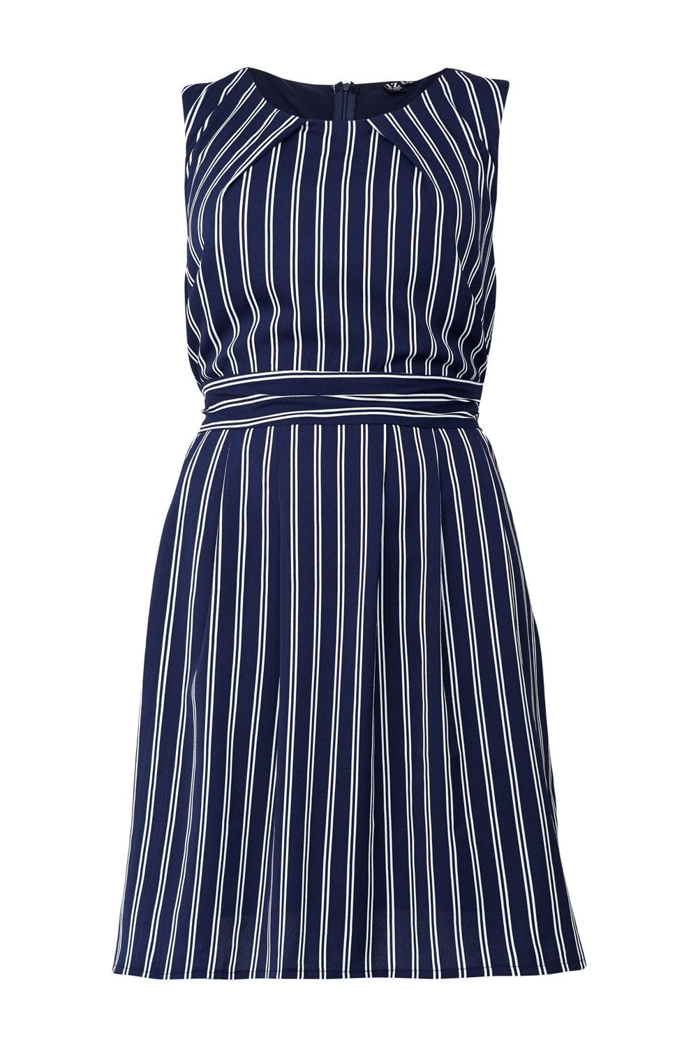 Navy | Curve Striped Tie Back Skater Dress