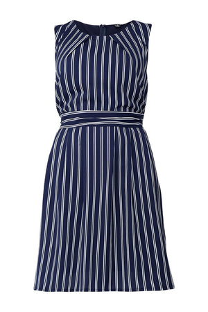 Navy | Curve Striped Tie Back Skater Dress