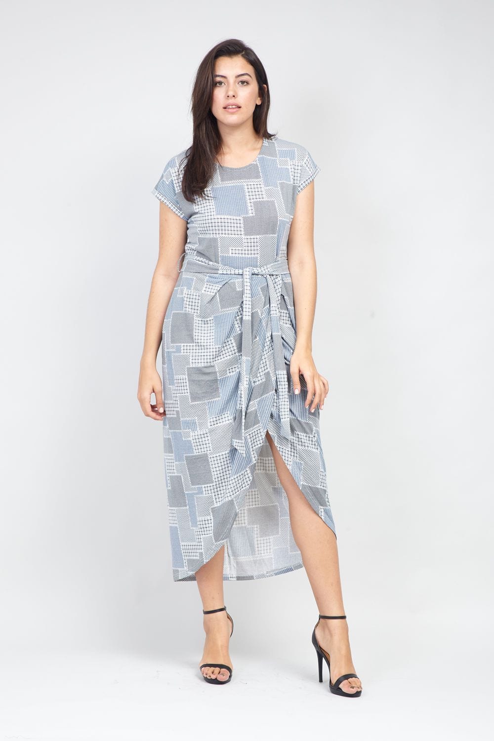 Grey | Curve Grid Print Midi Dress