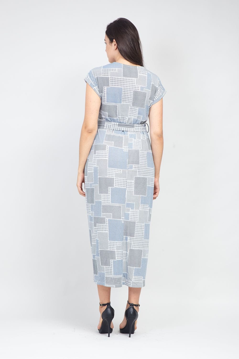 Grey | Curve Grid Print Midi Dress