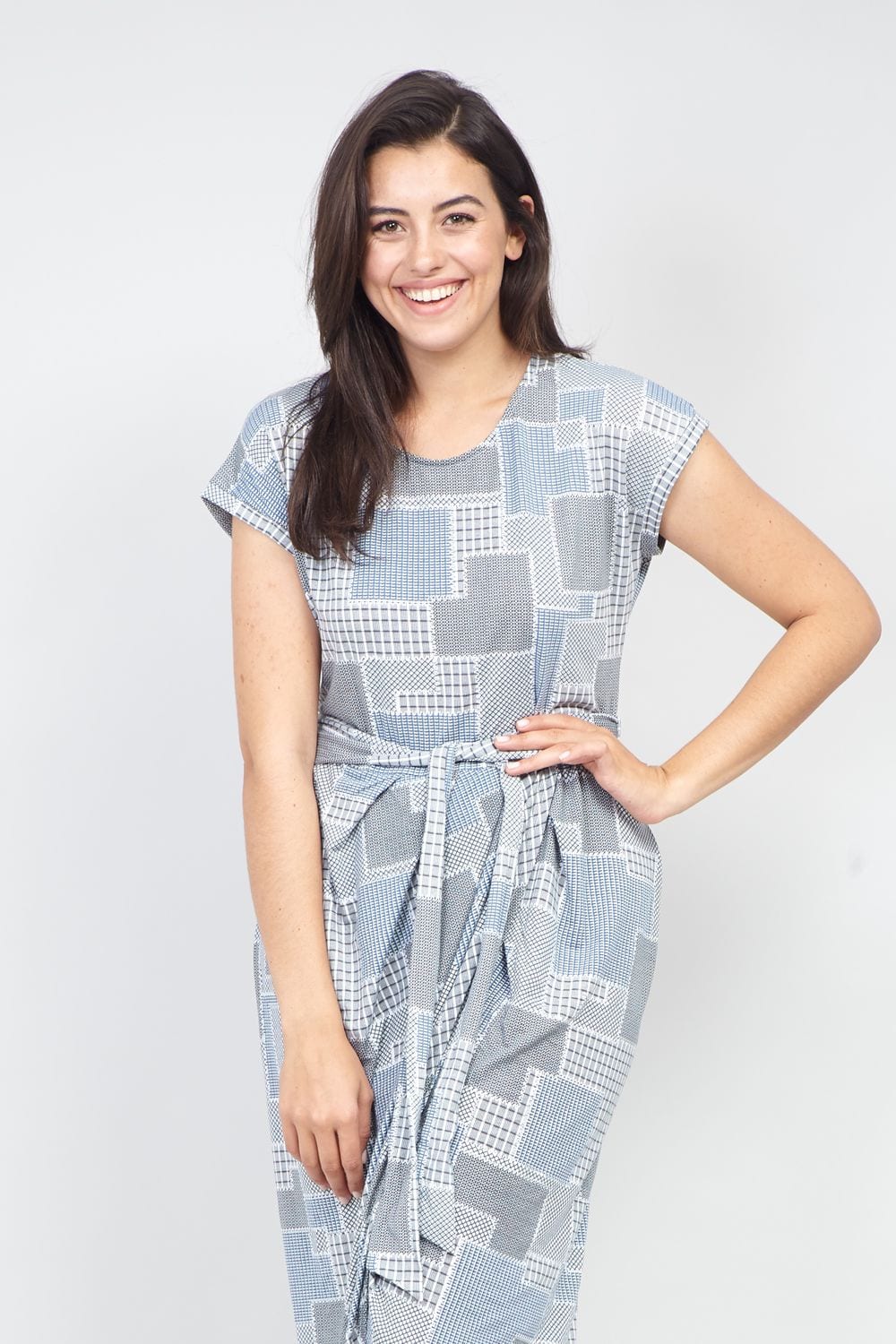 Grey | Curve Grid Print Midi Dress