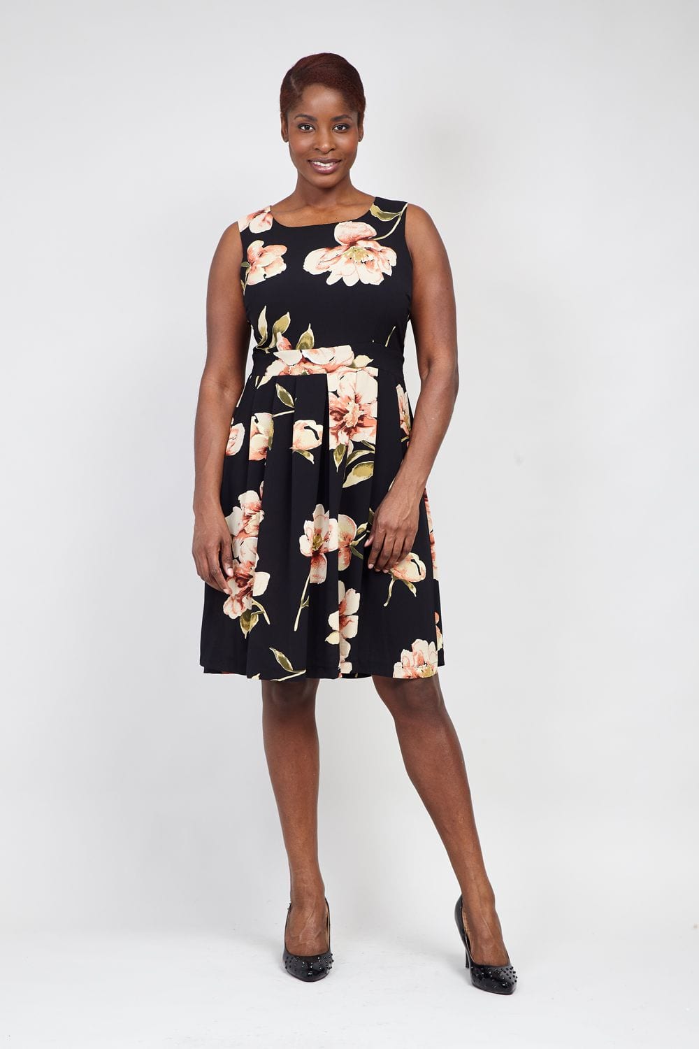 Black | Curve Floral Fit & Flare Dress