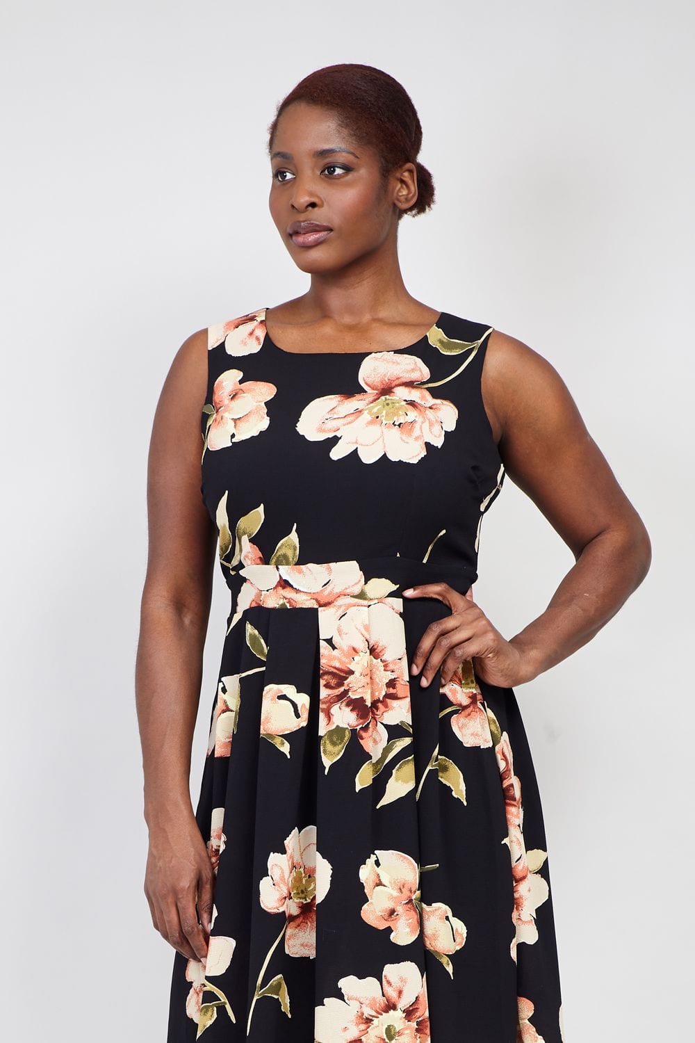 Black | Curve Floral Fit & Flare Dress