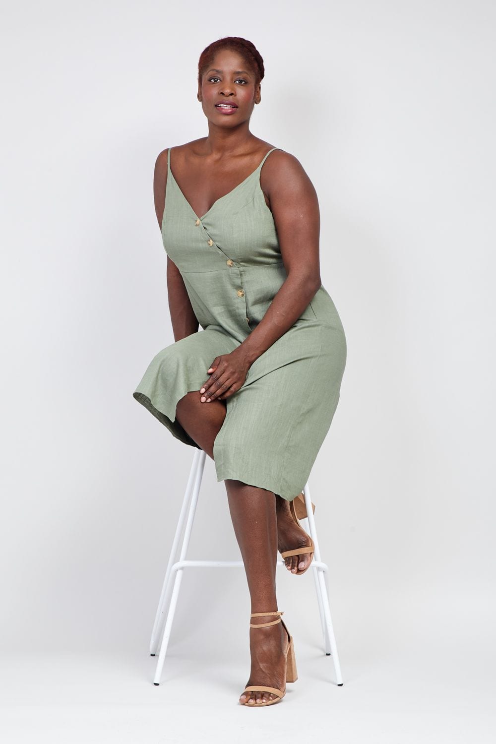 Green | Curve Button Front Cami Dress