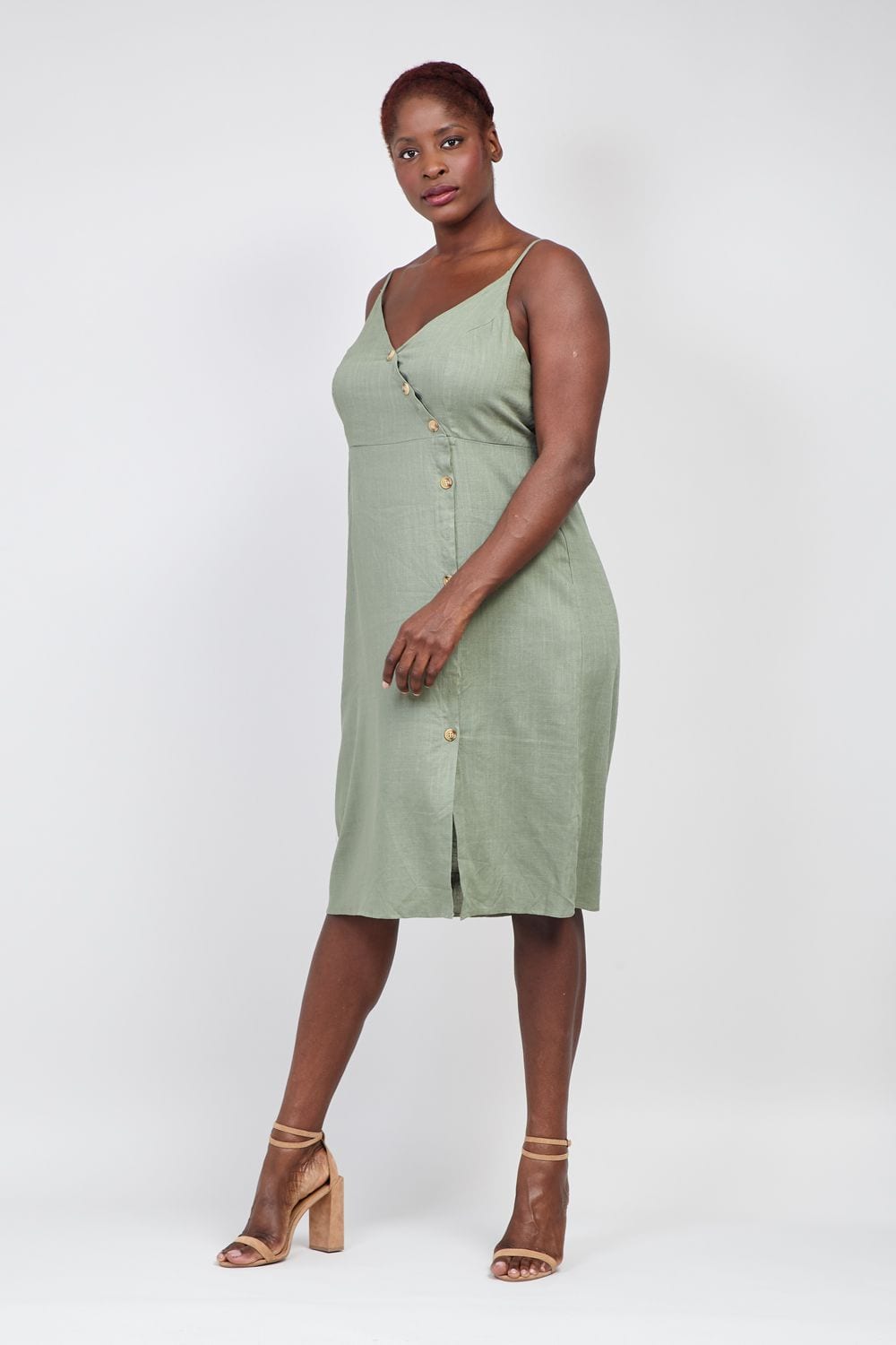 Green | Curve Button Front Cami Dress