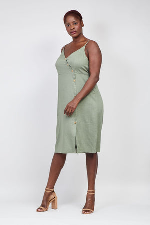 Green | Curve Button Front Cami Dress
