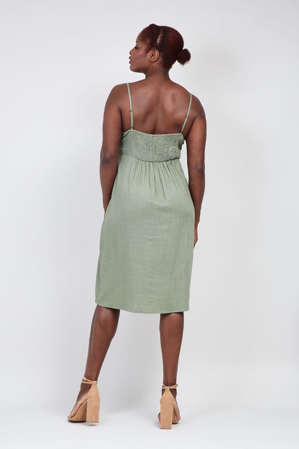 Green | Curve Button Front Cami Dress