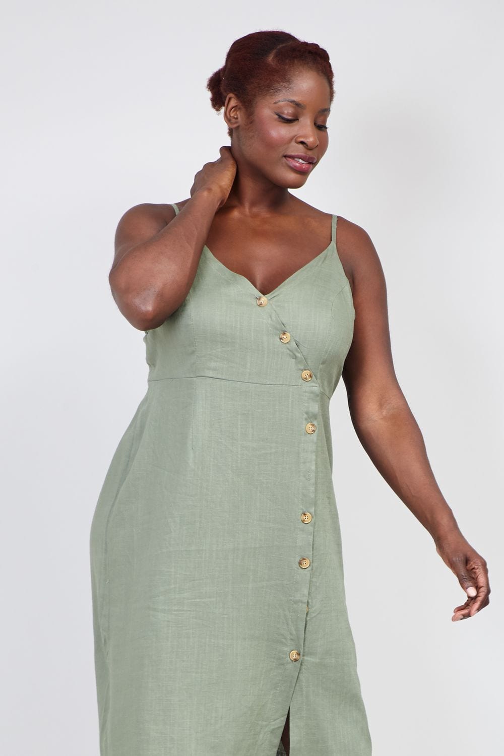 Green | Curve Button Front Cami Dress