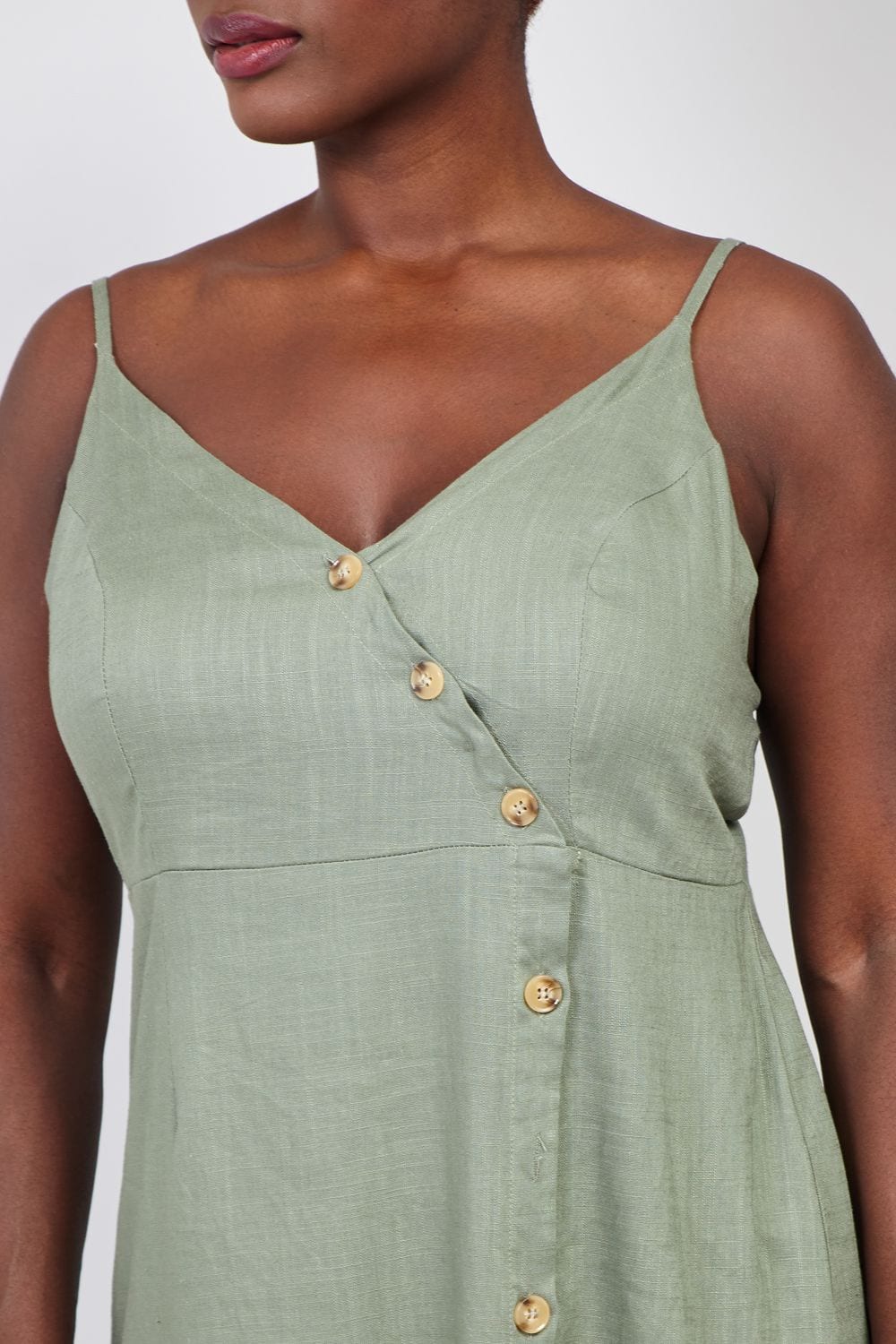 Green | Curve Button Front Cami Dress