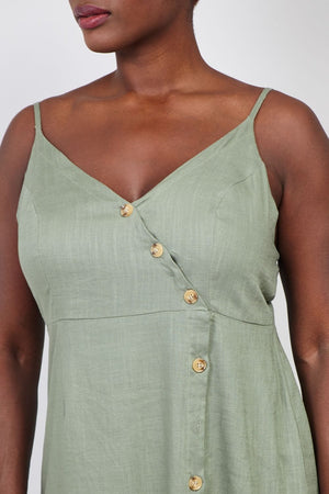 Green | Curve Button Front Cami Dress
