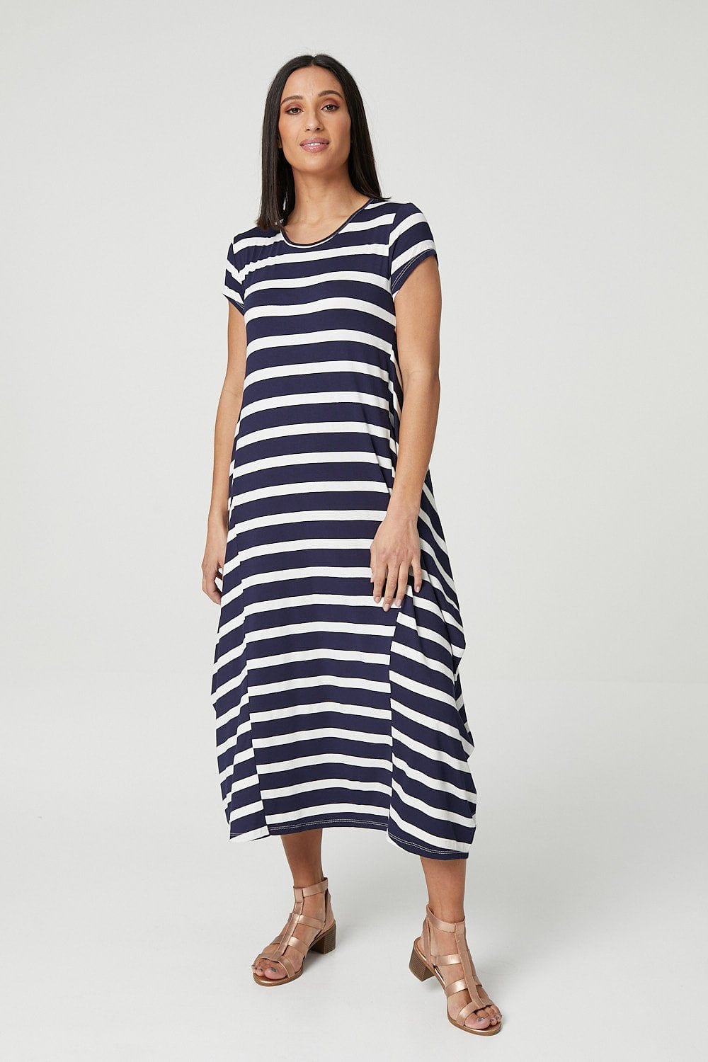Navy | Striped Smock Midi Dress