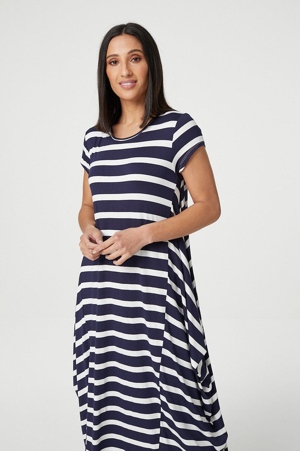 Navy | Striped Smock Midi Dress