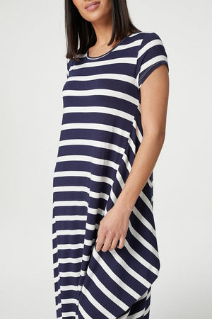 Navy | Striped Smock Midi Dress