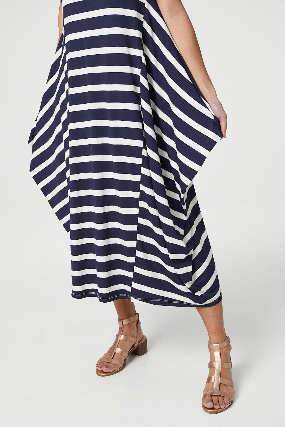 Navy | Striped Smock Midi Dress
