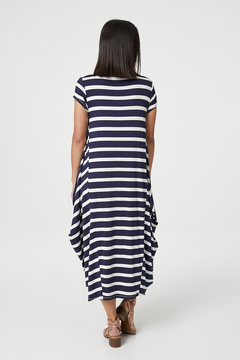 Navy | Striped Smock Midi Dress