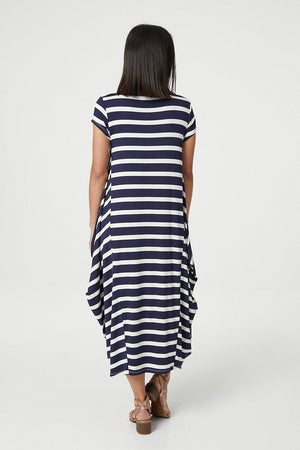 Navy | Striped Smock Midi Dress